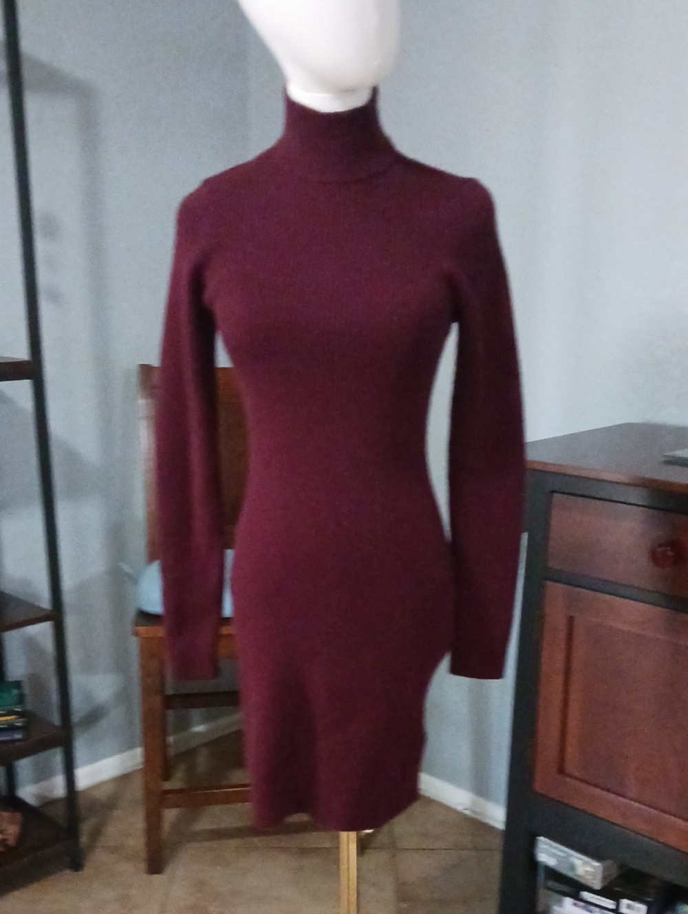 Abercrombie & Fitch Burgundy Turtleneck Long Sleeve Dress